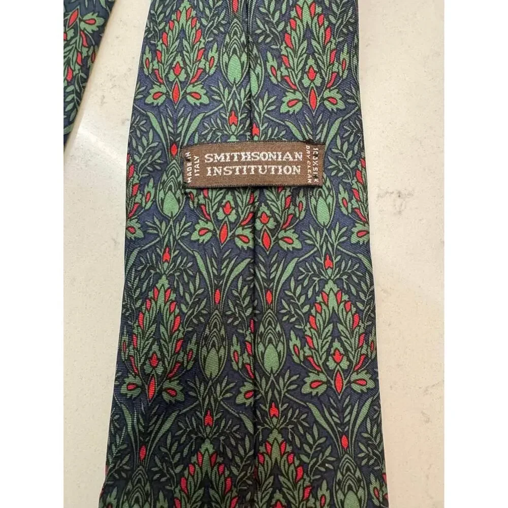SMITHSONIAN Italy Green Red Blue Floral Silk Necktie TIE 58